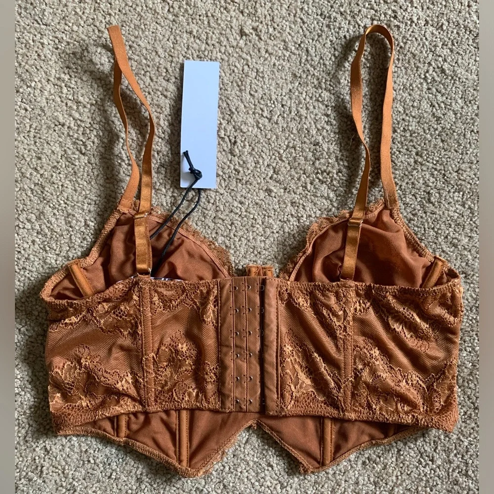 🧡NWT Floral Lace Copper Rust Tic Toc Bralette Corset Top - Picture 2 of 6